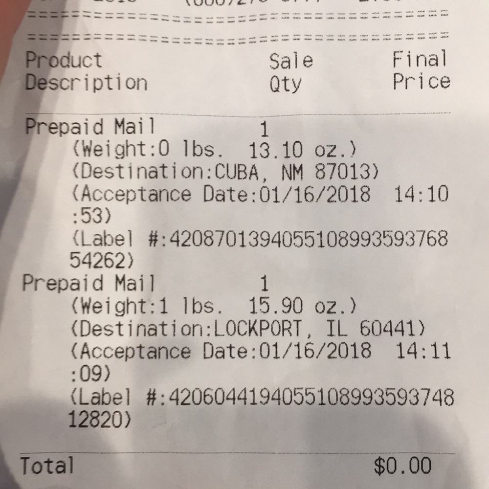Shipping receipt